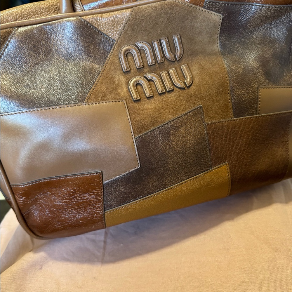 Miu Miu Brown Leather Patchwork Men's Bag - Picture 11 of 17